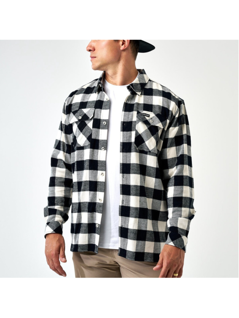 NEW Burlebo Flannel Shirt Black Buffalo Plaid Size Mens Medium Button Up